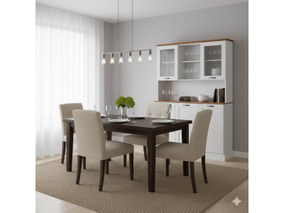  Balcão três portas com oratória na cor branco lavado com honey / coleção Alma